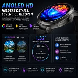 Evy24 Smartwatch EV1 GPS 42mm - GPS Smartwatch Dames & Heren - AMOLED Sporthorloge - Bluetooth Bellen - 5ATM Waterdicht - GPS Horloge - Hartslagmeter - 170+ Sportmodi - iPhone & Android - Gunmetal — thumbnail 2