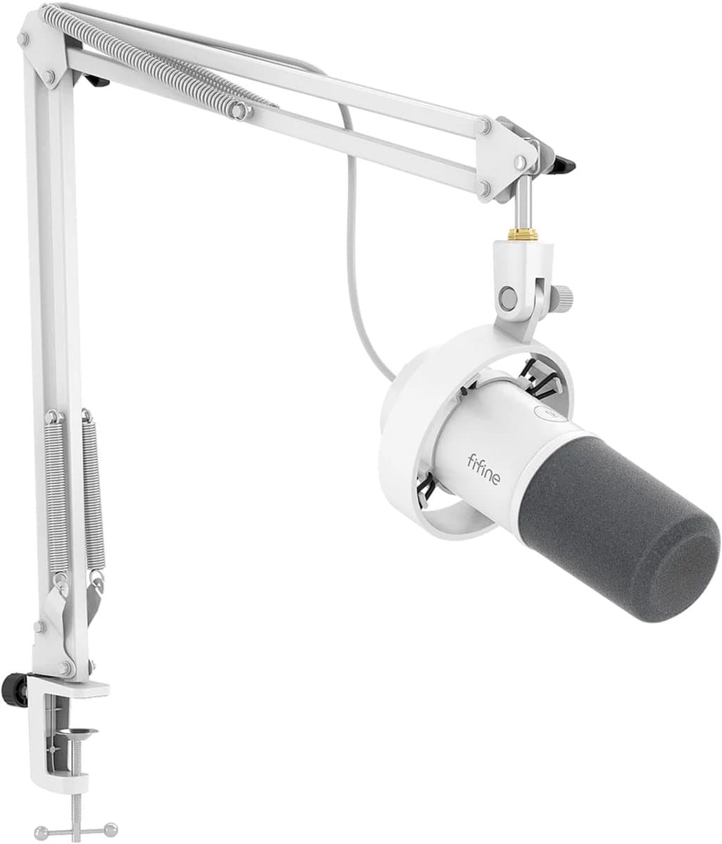 FIFINE K688CT - Wit - USB / XLR - Dynamische Microfoon - Met Boom Arm - Streaming - Podcasting - Gaming - Geschikt voor PS4 / PS5 / PC - Wit — afbeelding 1