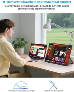 UPERFECT 15.6" Draagbare monitor-1920x1080 FHD IPS-extern scherm -met geïntegreerde standaard-USB-C- & Mini-HDMI-poort-tweede scherm voor laptop/telefoon/spelconsole-VESA-montage mogelijk — thumbnail 5