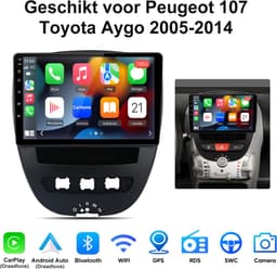 Junsun Autoradio met Draadloos Carplay & Android Auto Geschikt voor Peugeot 107 Toyota Aygo 2005-2014 - GPS-multimedianavigatie - 10 Inch HD IPS Touchscreen - Bluetooth - WiFi - USB - 2+64GB - Plug & Play — thumbnail 1