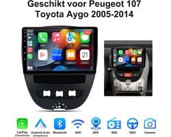 Junsun Autoradio met Draadloos Carplay & Android Auto Geschikt voor Peugeot 107 Toyota Aygo 2005-2014 - GPS-multimedianavigatie - 10 Inch HD IPS Touchscreen - Bluetooth - WiFi - USB - 2+64GB - Plug & Play