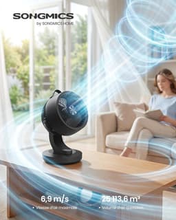 SONGMICS XFC001B1EU Bureauventilator, stil, 20 dB, met afstandsbediening, krachtige luchtcirculatie, 70 graden oscillatie, 8 snelheden, timer 12 uur, inktzwart — thumbnail 5