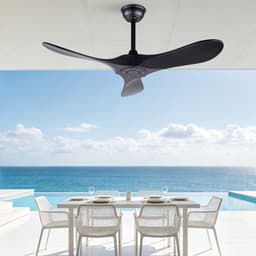 Plafondventilator 42 inch in zwart met modern design en zonder verlichting - afstandsbediening - 6 snelheden - omkeerbare functie - 3 massief houten bladen - snelheidsgeheugen — thumbnail 2