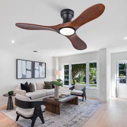 Plafondventilator 42 inch voor woonkamer, patio en slaapkamer - met verlichting en afstandsbediening - 3 kleurtemperaturen - 6 snelheidsstanden - 3 gebogen massief houten bladen - zomer/wintermodus — thumbnail 5