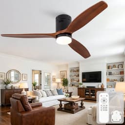 Plafondventilator 52 inch - met ingebouwde verlichting - dimbaar - met afstandsbediening - omkeerbare DC-motor - massief houten stang en drie bladen — thumbnail 1