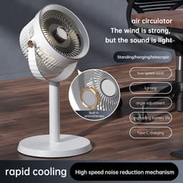 KZQ Statiefventilator - Ventilator Staand - Herlaadbaar - 5 Windsnelheden - 4 Verstelbare Hoogtes - Voor Thuis En Kantoor - Grijs — thumbnail 2
