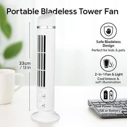 Torenventilator Stil – Bladloze Vloerventilator – 90° Oscillatie – Draadloos – 34 dB – Wit — thumbnail 4