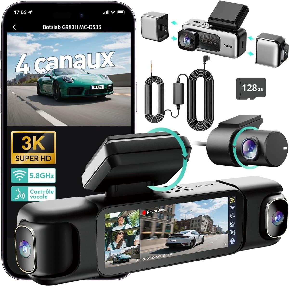 Dashcam - 4-kanaals - 560° Beeldhoek - Nachtzicht - Voor Auto's — afbeelding 1