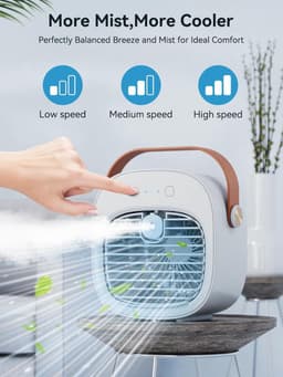 Draagbare airconditioner – Oplaadbare mini-airco (5200 mAh) met 3 snelheidsstanden, 5-10 uur gebruiksduur, stille bureauventilator, persoonlijke luchtkoeler voor thuis, slaapkamer, reizen, kantoor en buitengebruik.（Wit） — thumbnail 5