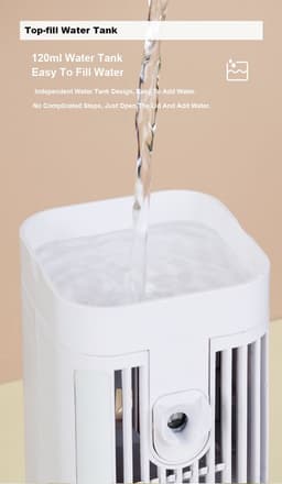 Draagbare Aircooler - Mobiele Persoonlijke Luchtkoeler met Water/Ijs - Met LED - verlichting - Geluidsarm - Oplaadbaar - 1200mAh Accu - Compact Formaat - 3 Standen — thumbnail 2