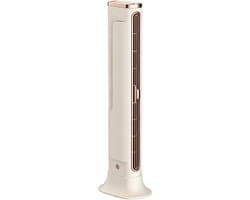 Staande torenventilator USB oplaadbaar, multifunctionele bladloze bureauventilator voor scherm, muur en tafel, stille ventilator voor slaapkamer kantoor studentenkamer, verstelbare luchtuitlaat, grote luchtvolume, crème roségoud design — afbeelding 1