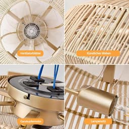 Plafondventilator met Verlichting – Stil – Afstandsbediening – 6 Snelheden – E27 – Rotan Bamboe — thumbnail 3