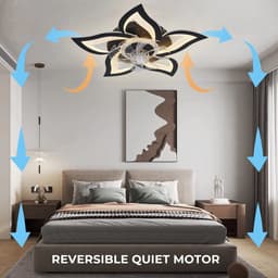 Slimme Plafondventilator met LED Lamp - 50W Energiezuinige Plafondlamp - Lotusvorm- Bediening via Afstandsbediening én App - Met Instelbare Windsnelheden-Zwart — thumbnail 3