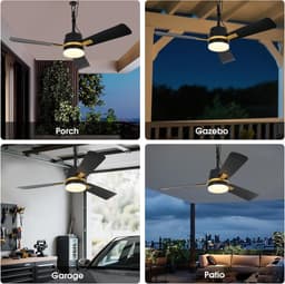 Buiten Ventilator 3 blad Ø105cm zwart - stille ventilator – plug-in plafondventilator - binnen- en buitengebruik - energie zuinig – met remote & app - ventilator - 6 snelheden – beste alternatief voor airco - zomer en winter stand – 240 cm snoer — thumbnail 3