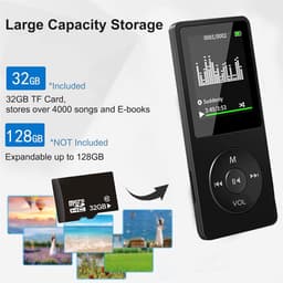 Bluetooth-mp3-speler met 128 GB TF-kaart, draadloze muziekspeler met lange batterijduur, USB-bestandsoverdracht, ondersteuning voor uitbreidbaar geheugen, compatibel met hoofdtelefoons, autoradio's en luidsprekers — thumbnail 4