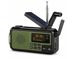 NovaWare® DAB+ Noodradio Solar Opwindbaar - Powerbank Zonneenergie met 5000mAh - DAB+/FM - Noodpakket - Bluetooth Speaker & Digitale Wekker - Draagbare Radio – Oplaadbaar & Op Batterijen - Groen