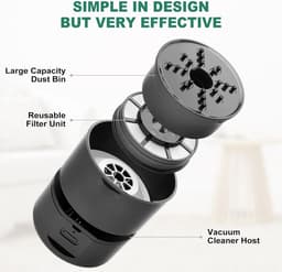 Mini tafelstofzuiger USB oplaadbaar, 360° draaibaar, 120 minuten gebruiksduur met automatische uitschakeling, compacte bureaustofzuiger voor school kantoor thuis, zwart — thumbnail 5