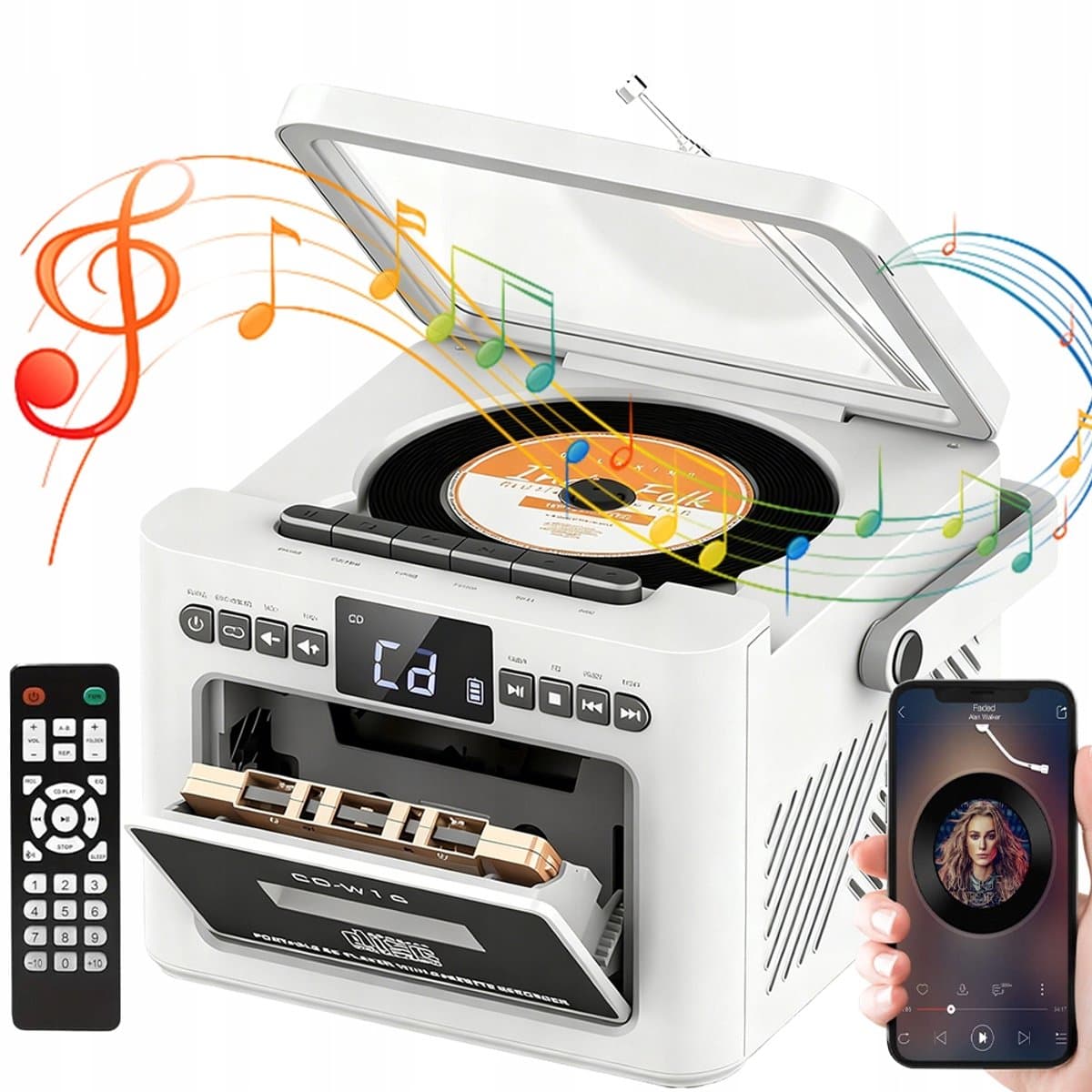 All-in-1 Speler - 7-in-1 CD Speler - Cassettespeler - Bluetooth Luidspreker - FM Radio - USB & SD & AUX - 5000mAh - Opnemen - LED Display & Afstandsbediening - Retro CD Speler - Voor Slaapkamer Woonkamer en Kantoor - Cadeau — afbeelding 1