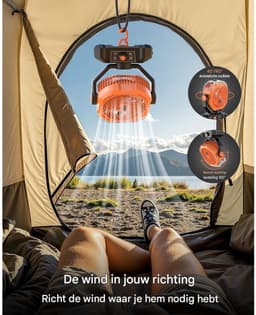 GELLDG Draagbare Camping Ventilator - Mistende Bureaubladventilator - 360ML Wassertank, 16000mAh Accu, 5 Snelheden, Timer, 18-70 Uur Autonomie - Geschikt voor Kamperen, RV en Noodgevallen - Kunststof - 23.5x29cm — thumbnail 4