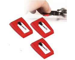 3 Stuks Platenspeler reservenaald - platenspeler accessoires - Naald - Platenspeler reservenaald - universele draaitafelpinnen - Geschikt voor vinylplatenspelers, fonografen – Rood - LOUZIR