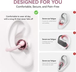 Clip-On Oordopjes Open Ear Koptelefoon Draadloos Bluetooth 6.0 met Make-up Spiegel LED Licht, 48U Speeltijd, IPX6 Waterbestendig, Comfortabel voor de Hele Dag, Ideaal voor Vrouwen, Sport, Workouts (Roségoud) — thumbnail 5