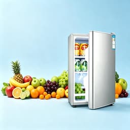Zilverkleurige één‑deurs minikoelkast van 29 liter met alleen koelfunctie, energie‑efficiëntieklasse A, stil bedrijf van 38 decibel, afmetingen 55×40×39 cm, geschikt voor studentenkamers, kantoren en slaapkamers — thumbnail 4