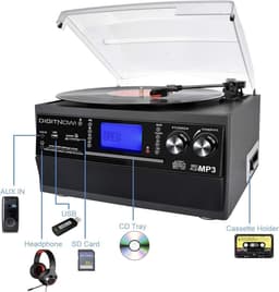 DIGITNOW Bluetooth Platenspeler met CD, Cassette, Radio & USB – Vinyl naar MP3 Converter - zonder speakers — thumbnail 3