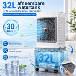 MUPOO 4-in-1 Aircooler 32L -Airco Zonder Afvoerslang- Luchtkoeler met 4 Koelelementen - Koelen, Ventileren, Bevochtigen & Aromatherapie - Stil 50 dB - Afstandsbediening voor Kantoor, Garage, Woonkamer en Slaapkamer — thumbnail 3