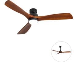 Plafondventilator Met Lamp - 3 Hout Bladen - Ø 52 inch - Dimbare lamp - Met Afstandsbediening - 6 ventilatorstanden - Met geheugenfunctie - LED's Light - Zwart, walnootkleurig — afbeelding 1