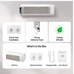 VHV Premium Aircooler Muurmontage - Zonder Boren Ventilator - Energiezuinige Koeler met Drie Snelheden - Draagbare Mobiele Airco Cooler voor Slaapkamer, Keuken en Badkamer - Compacte Wandventilator met Geavanceerde Waterkoeling - wit — thumbnail 3