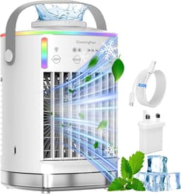 Aircooler 4-in-1 – Draagbare Luchtkoeler met Verneveling – 4 Snelheden – 700 ml – RGB Licht & Timer — thumbnail 1