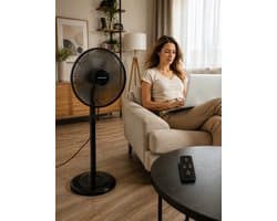 INNOVIO - INV-Air 16R - Statiefventilator 16 Inch (40 cm) - Met Afstandsbediening - 8 Snelheden - Oscillatiefunctie - 50W - Zwart