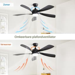 Plafondventilator 52 inch Zwart - Met 3-kleuren dimbare LED verlichting - 5 ABS bladen - Afstandsbediening - Stille DC motor - Zomer/Winter functie - Timer 1/4/9 uur — thumbnail 3