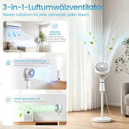 Staande Ventilator - Vloerventilator Stille - Ruimte Luchtcirculatie - Dubbele Oscillatie - 96.5 cm Hoog - Wit — thumbnail 4