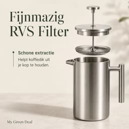 My Green Deal RVS Koffieset – French Press 600 ml – Handmatige Koffiemolen – Koffiebus 1,8 L – 2 Koffiebekers — thumbnail 4