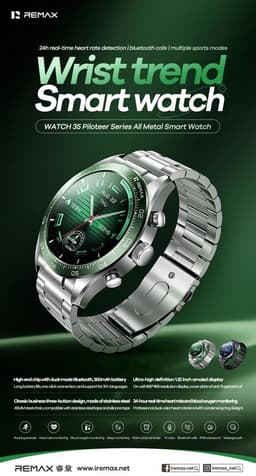 Remax WATCH35 Piloteer - Smartwatch - Volledig metalen behuizing - Groen — thumbnail 3