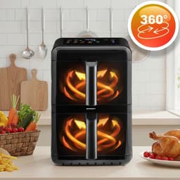 Dubbele Kamer Airfryer - Heteluchtfriteuse Verticaal - Grote Maaltijden Bereiden - Twee Manden Sync Finish - 116 liter - Zwart — thumbnail 2