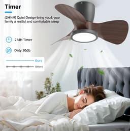 Stille Plafondventilator met Licht - Afstandsbediening - 50W - Plafondventilatorlamp - Woonkamer - 4 Snelheden - 3 Bladen - Bruin - 61 cm — thumbnail 4