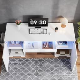 VVBV Bureau 140x50x78 cm - LED-Verlichting, Hoogglans, 2 Deuren, Opbergruimte - Wit, Spaanplaat — thumbnail 5