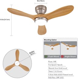 Plafondventilator Met Verlichting En Afstandsbediening - 90 Cm - 6 Snelheden - Hout - Natuurlijk - Voor Woonkamer En Slaapkamer - Omkeerbare Motor — thumbnail 5