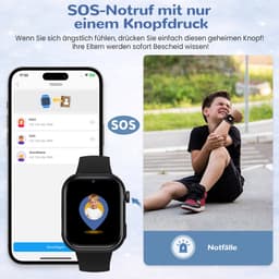 FOSMET 4G Smartwatch Kinderen - 2026 - GPS Horloge Kind met Telefoonfunctie - 1,83 Inch - SOS Knop & Videobellen - Dubbele Camera 3 MP - 1000mAh - Voor 4-12 Jaar - Voor Jongens en Meisjes - Android & iOS - Zwart — thumbnail 4