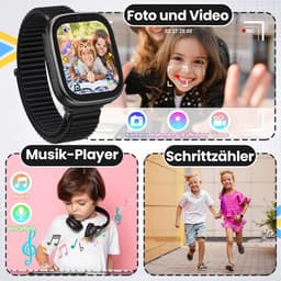 FOSMET Horloge Kind - Smartwatch Kinderen - 2G-Incl. Camera en 31 Kids Spelletjes - 512MB Geheugen - IP68 Waterdicht - Video Bellen& - USB Oplaadbaar Kinderhorloge SOS-Knop - Voor IOS & Android - Cadeaus voor Jongens en Meisjes - Zwart — thumbnail 4