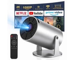 Mini Beamer met WiFi 6 & Bluetooth – Draagbare Projector met Android 11 – 1080p HD – 200 ANSI – 220° Draaibaar