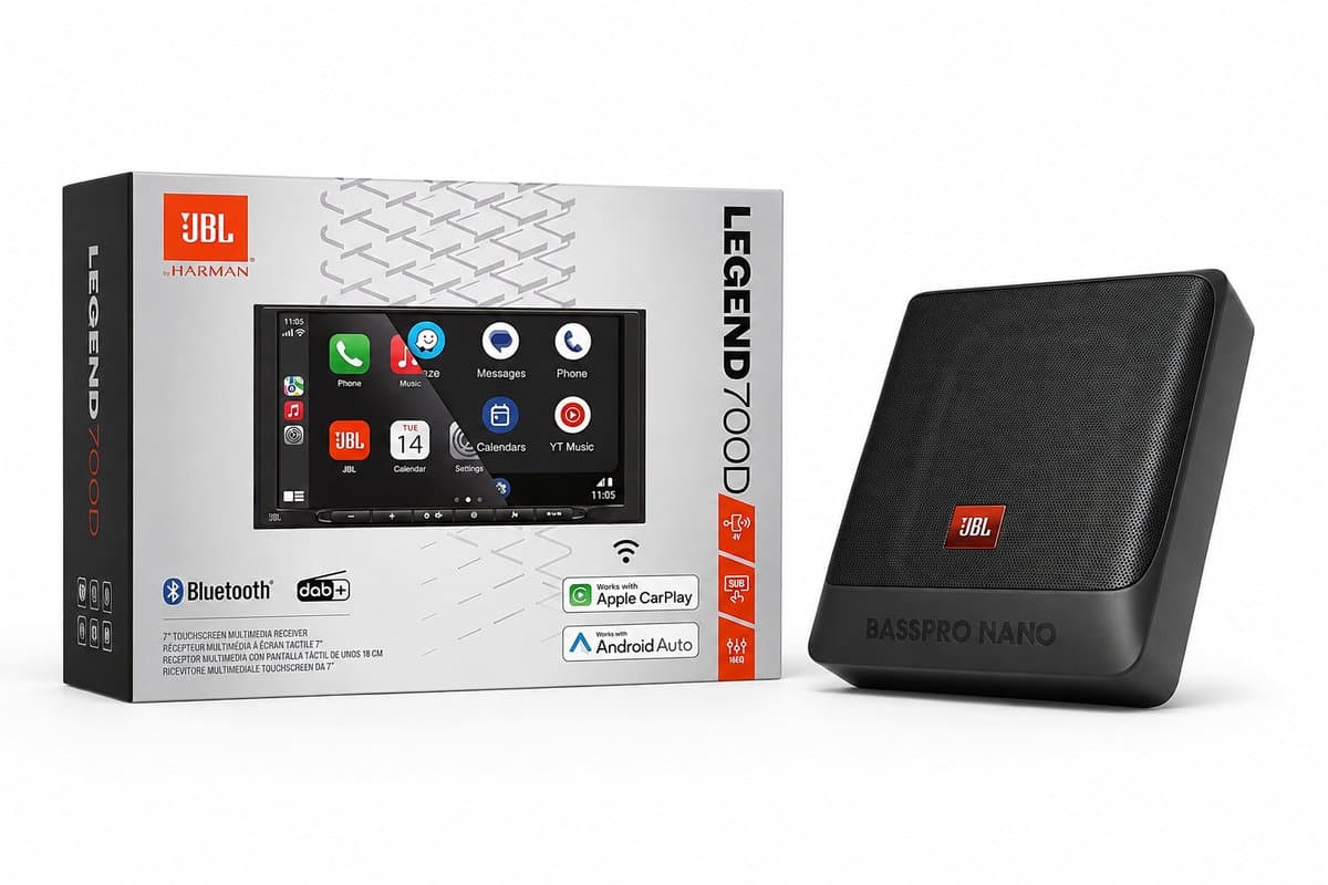 JBL Legendary PACK - Complete Car Audio Set - Legend 700D 7 Inch Autoradio + BassPro Nano Actieve Subwoofer - CarPlay & Android Auto — afbeelding 1