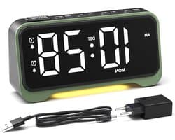 Digitale Wekker - LED Klok - Wakker Worden - Dubbel Alarm - 7 Inch Display - Groen