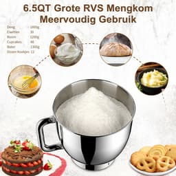 SHANNA Digitale Keukenmachine – 1600W Zuiver Koper – Standmixer – Bakmachine - 6,2L RVS Mengkom – Met LCD Timer, Deeghaak, Garde en Complete Bakaccessoires – Zwart — thumbnail 3