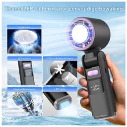 GELLDG Tafelventilator - Mini Ventilateur met Digitale Display - Snelheidsregeling 1-100 - 4000mAh Batterij - Lichtgewicht & Draagbaar - Geschikt voor Thuis, Kantoor en Reizen - Kunststof - 183x60x60mm — thumbnail 4