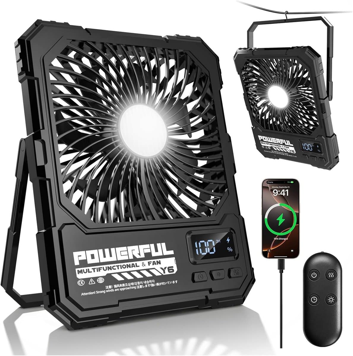 Oplaadbare ventilator 20000mAh - Draagbare reisventilator met afstandsbediening - Ultradun en stil - 17–82 uur gebruik - LED en timer - Geschikt voor tent, buiten en thuis — afbeelding 1