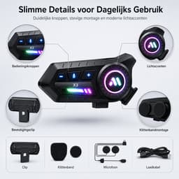 Motorhelm Headset Bluetooth - Draadloze Helm Communicatie - Met Microfoon - Handsfree Bellen en Muziek Luisteren - Waterdicht Ontwerp - Geschikt voor Motor en Scooter - X12 Zwart — thumbnail 3