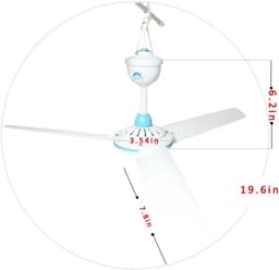Draagbare 12V Plafondventilator - Ø 50 cm - Mini Hangventilator voor Camping, Camper, Tent en Boot - Stil & Energiezuinig - Wit/Blauw — thumbnail 4